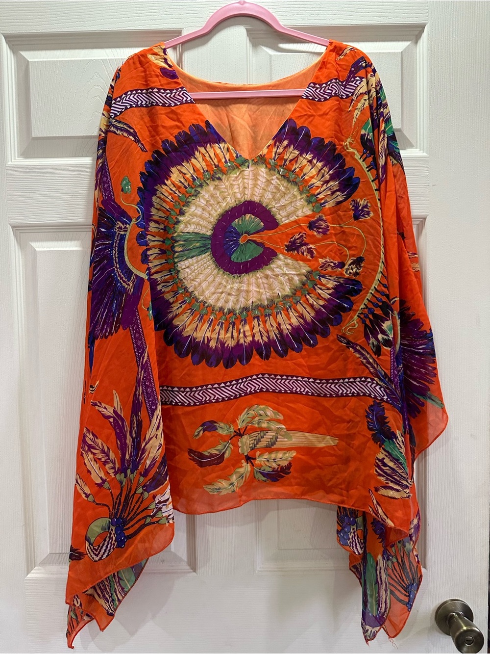 Vibrant Orange Bohemian Print Women's Top